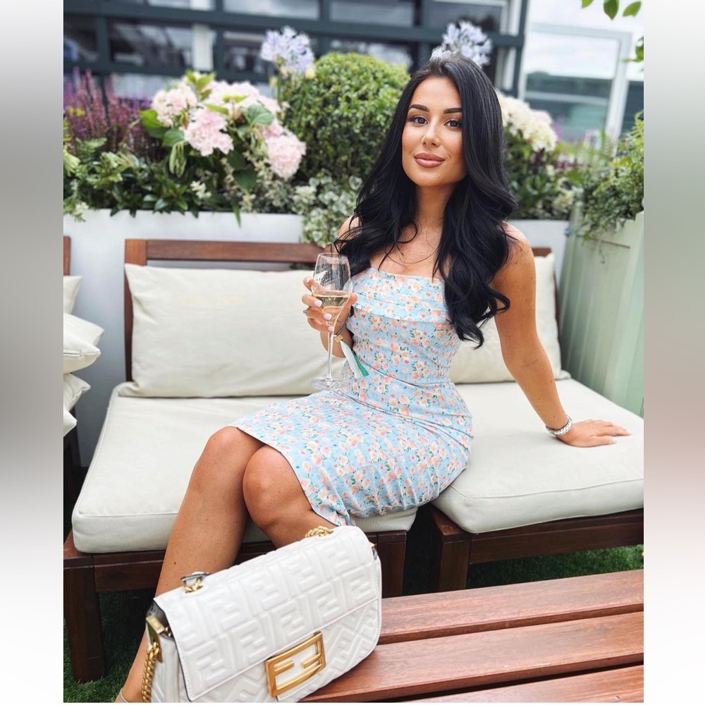 NEW SEASON: Gorgeous Lavish Alice cowl bandeau midi dress in blue floral
